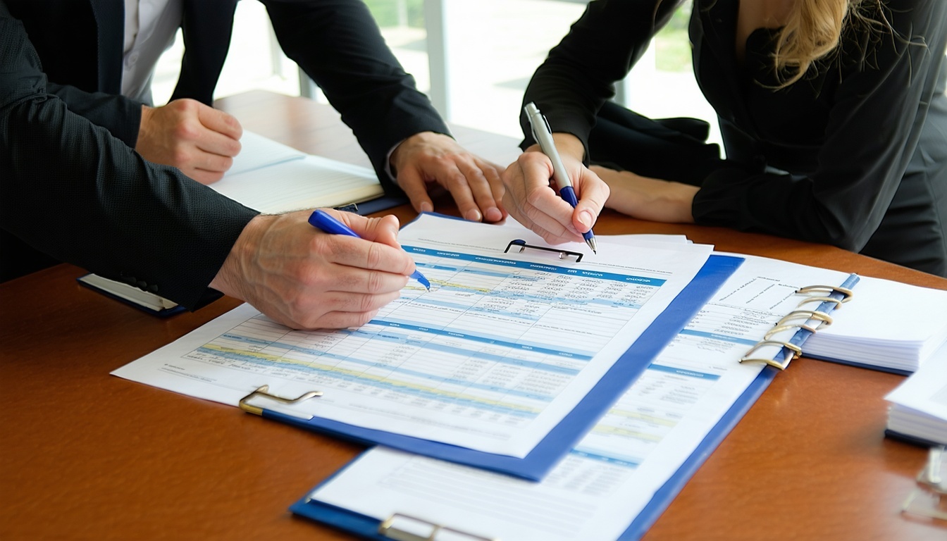 A consultant and nonprofit team reviewing a grant proposal together